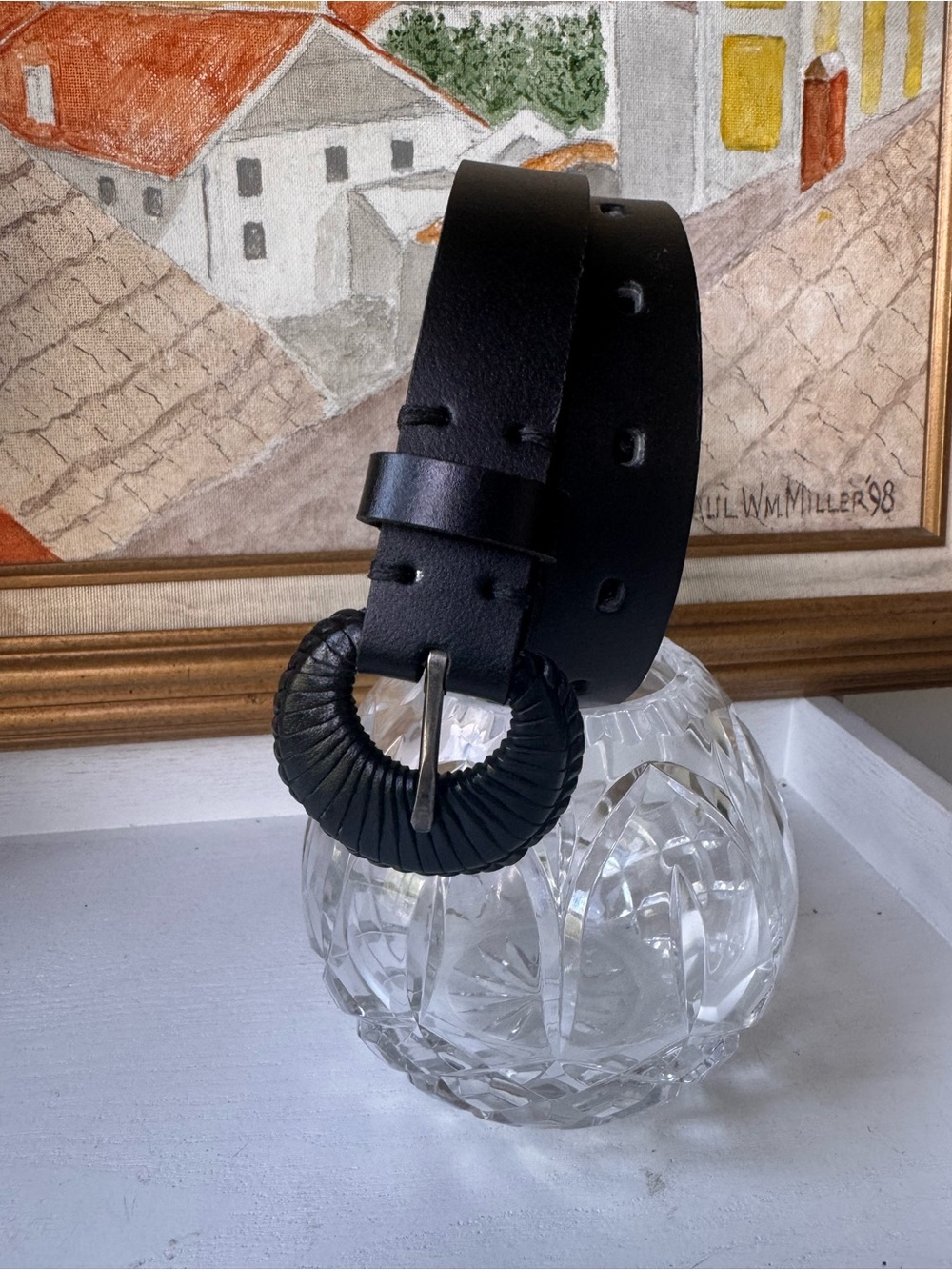 Lucky Brand Black laced Leather Statement Belt Vintage Western Boho look